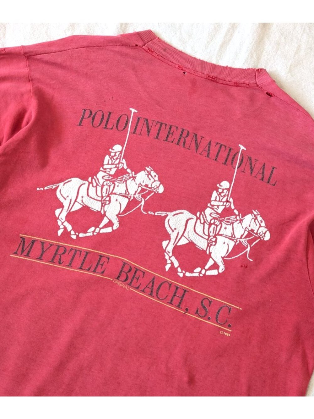 Vintage 1989 Polo International Myrtle Beach Super Faded Distressed Red Tee XL